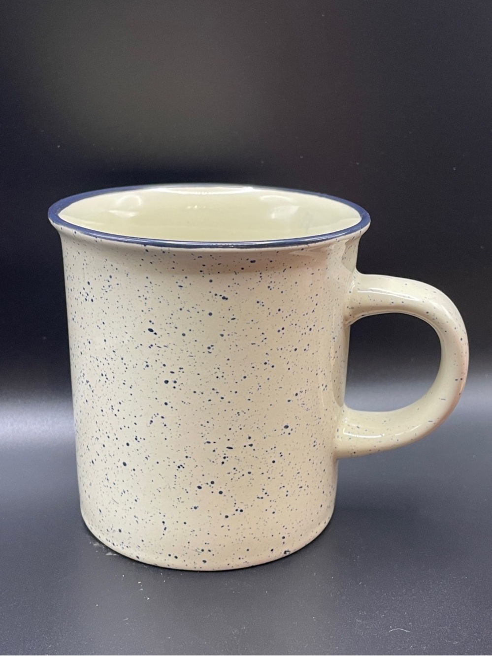 Camper Mug by Midwood Brands Cream Speckled Ceramic Mug with Blue Rim